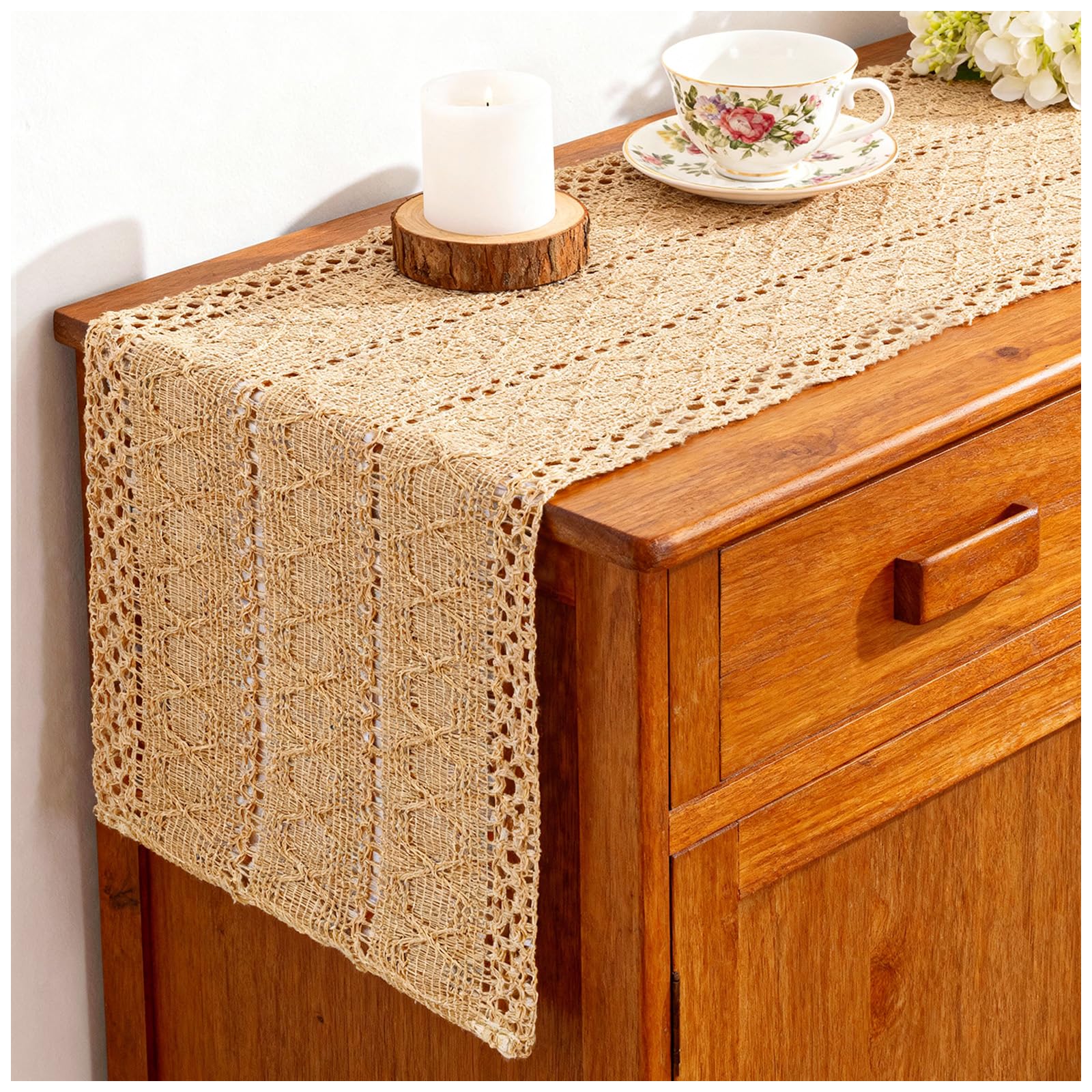 Photo 1 of 48 Inches Rustic Table Runner - Jute Boho Burlap Table Runner for Farmhouse Dining Coffee Decor - 12x48 Inch Caminos De Mesa
