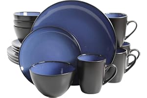 Gibson Soho Lounge Round Reactive Glaze Stoneware Dinnerware Set, Service for 4 (16pc), Blue, Soho Round.