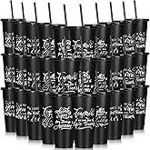Mifoci Bulk Employee Appreciation Gifts 24oz Plastic Cups Tumblers with Straw Lid Staff Team Teacher Appreciation Gifts Reusable Inspirational Cups for Coworker Employees Volunteer(Black,30 Pcs)