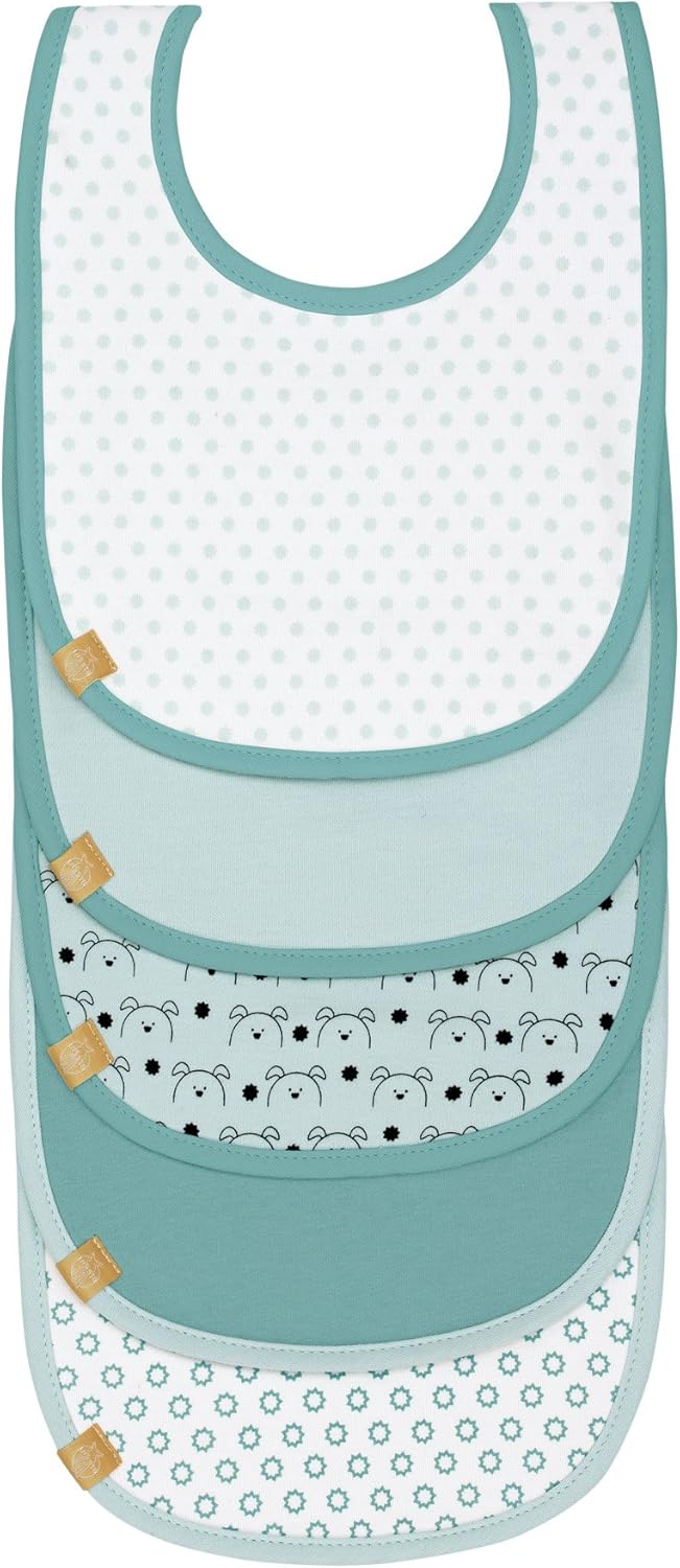 LÄSSIG Baby Lätzchen-Set 5er Pack Klettverschluss Baumwolle/Value Pack Bibs Little Chums Dog, mint