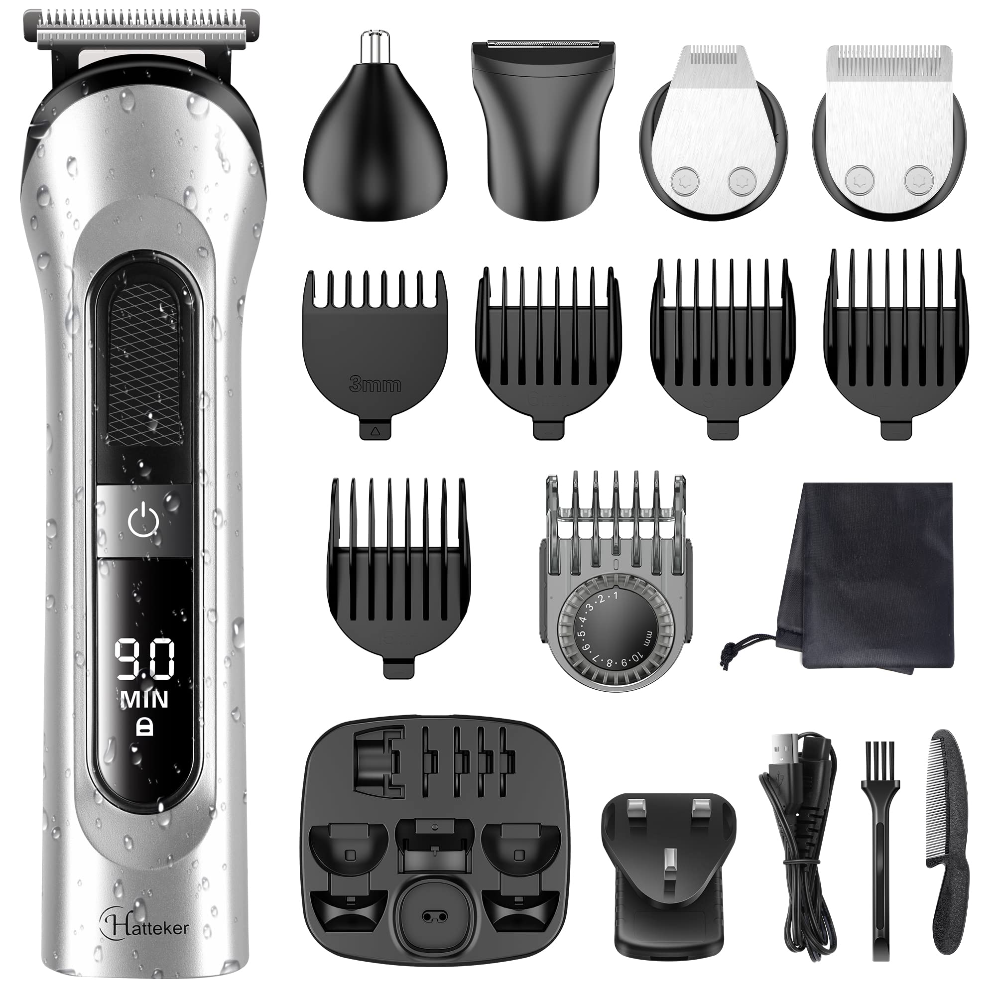 Hatteker Beard Trimmer for Men Hair Clipper Cordless Mustache Nose Body Groomer Hair Cutting Kit Precision Trimmer USB Rechargeable Waterproof 5 in 1