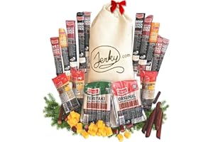 Jerky.com Gift Bag for Men | 26 Piece Meat Sticks Gift Basket with Beef Sticks, Pork, Turkey, Ham & Cheese Sticks | High Protein Snack Variety Pack | Christmas Gifts | Beef Jerky Gifts for Men