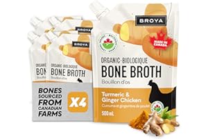 BROYA Turmeric & Ginger Chicken Bone Broth - Collagen Protein Rich and 100% Organic Chicken Broth - Keto and Paleo Friendly, 