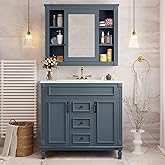 Merax 36" Bathroom Vanity with Sink, 36 inch Bathroom Vanity Storage Cabinet with Matching Mirror Medicine Cabinet, Ceramic S