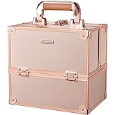 FRENESSA Makeup Train Case Makeup Case Travel Cosmetic Box Organizer Portable Make Up Box with Dividers Lockable for Artist Nail Sewing Vanity Storage Makeup Travel Case Rose Gold