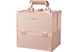 FRENESSA Makeup Train Case Makeup Case Travel Cosmetic Box Organizer Portable Make Up Box with Dividers Lockable for Artist Nail Sewing Vanity Storage Makeup Travel Case Rose Gold