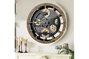 ImprovingLife The Gears Clock 16 inches Wall Clock with Real Moving Gears Convertible into a Big Mantel Clock (Wood & Stone)