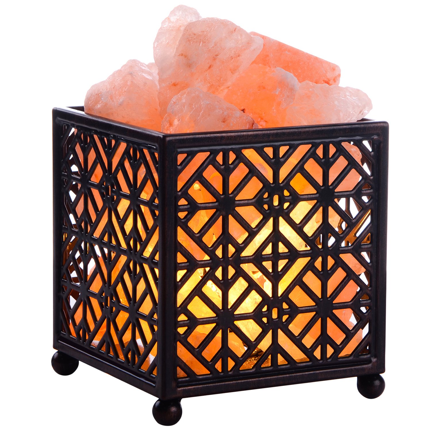 Himalayan Salt Lamp,CREATIVE DESIGN Salt Lamp Natural Salt Rock Lamp with Metal Basket for Air Purifying, Included UL Cord, On/Off Switch and Bulbs. (5’’Height, 4 – 4.8 lbs)