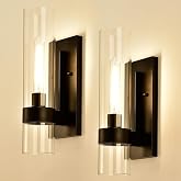 Hyperion house Indoor Wall Sconces Set of Two, Modern Black Bathroom Sconces Wall Decor with Cylinder Glass, Wall Lamps for Bedroom Hallway Vanity Kitchen Lighting Fixtures Set of 2