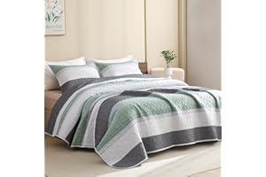Litanika Oversized King Quilt Set Sage Green, 120x120 Stripe Bedspread Coverlet 3 Pieces, Sage Green Lightweight Quilted Bedding Set for All Season(Super King-1 Quilt, 2 Pillowcases)