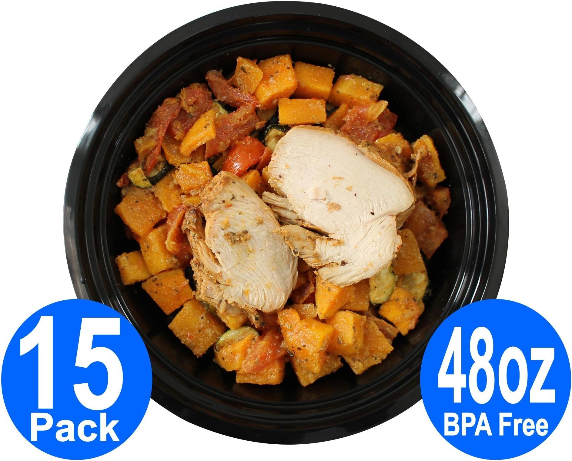 [15pk] Large Round Bento Lunch Box Set – Best Meal Prep BPA Free Plastic Containers and Foodsavers - Microwavable and Dish Washer Safe (15 pack, 48 oz)