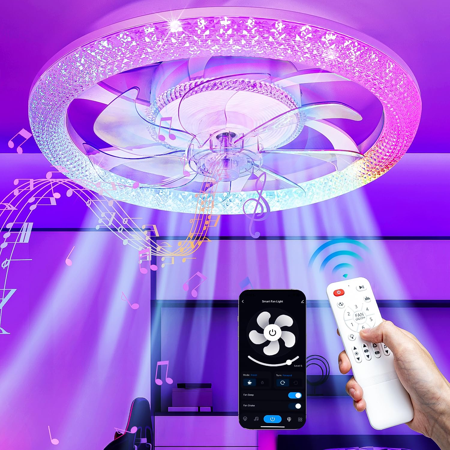 Photo 1 of 20” Low Profile Ceiling Fans with Light and Remote, 2 in 1 LED Ventilador De Techo with Voice/APP Control, Modern RGB+CCT Dimmable Flush Mount Smart Bluetooth Abanico De Techo for Bedroom, Living Room