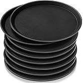 Zopeal 8 Pieces Black Round Restaurant Serving Tray, Plastic Non Slip Surface Food Meals Server Tray with Raised Edges for Home, Kitchen, Restaurant, Cafeteria, Bar (14")
