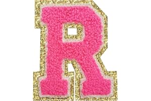 Letter Patches Varsity Glitters Chenille,3 PCS SPRT Iron on Rose Red Letter Patch,Alphabet Cloth Patch for Team Costume Decoration 3.1in Height R (3 Pieces)