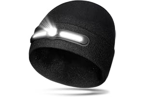 LED Beanie Hat with Light,Unisex 230° Wide Beam Headlamp Rechargeable with Warning light,1000 Lumen Winter Beanie Head Light 