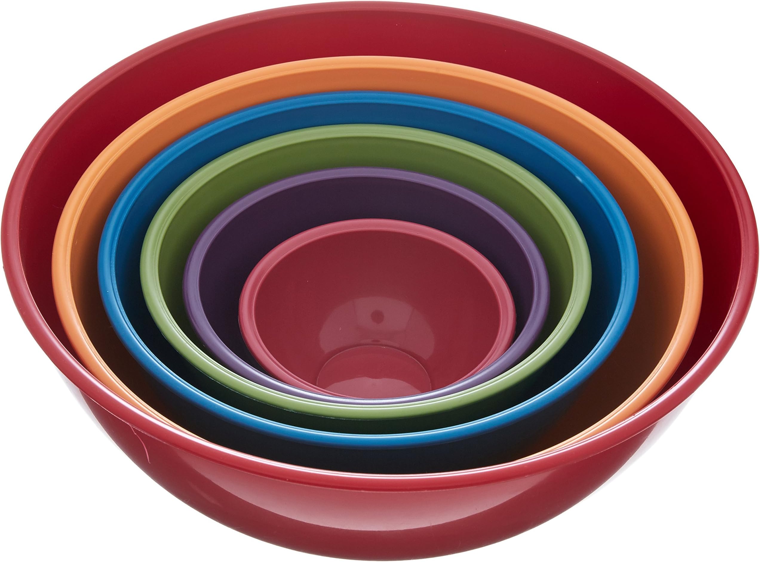 Gourmet Home Products 6 Piece Nested Polypropylene Mixing Bowl Set, Fire Red