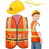 Handepo Construction Worker Costume Set for Boys Girls Kids, Yellow | Toddler Builder Dress up Kit with Reflective Vest, Helmet &amp; Glasses for Pretend Play, Birthday Gifts and Learning Activities