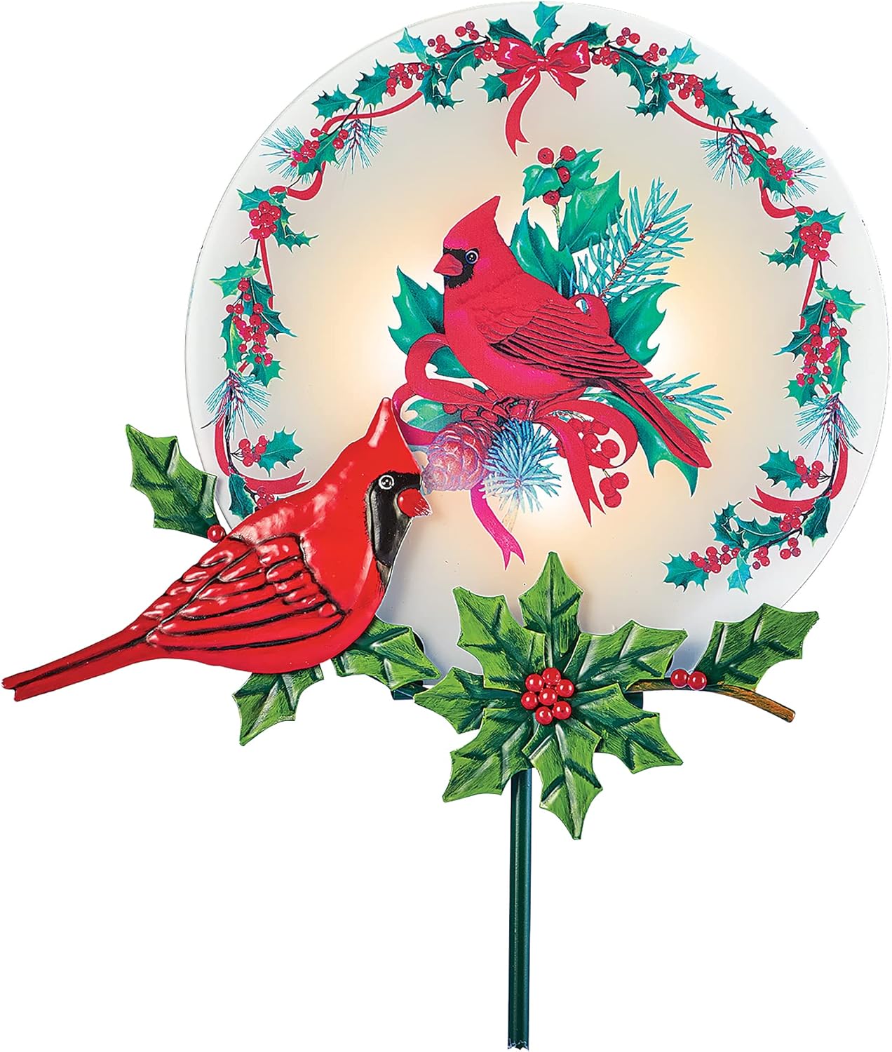 Decorative Garden Stakes - Collections Etc Solar Cardinal and Holly Decorative Garden Disc Stake