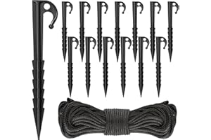DAHAKII 24 Packs Tent Stakes with 50-mteter Nylon Rope - Plastic Inflatable Stakes Set Ideal for Halloween Inflatable Yard Decor, Christmas & Garden Decorations Secure Fixing,Tent Anchors