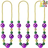 JOYIN 3 Pcs Mardi Gras Jumbo Bead Necklaces, Large Gold Green Purple Necklaces Beads for Mardi Gras Parade Decoration Party Favors Supplies, Costume Outfit Accessories