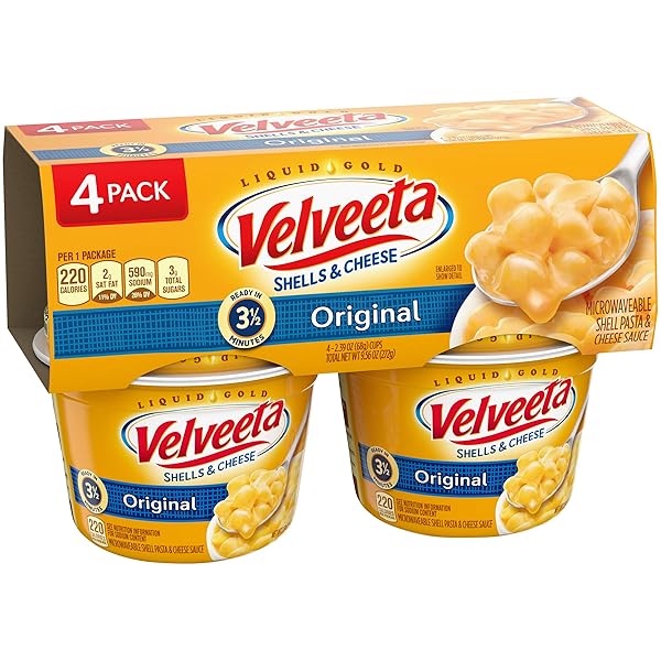 VELVEETA SHELLS AND CHEESE MAC AND CHEESE, 4 CUPS, FOR EASY SNACK OR DINNER SIDE, ORIGINAL FLAVOR, 2.39 OZ