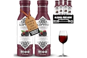 KARVIVA Awards-Winning Non-Alcoholic Wine Alternative – Low-Sugar Organic Malbec with Herbal Anti-Inflammatory Blend, Sulfite-Free, Perfect for Mocktails & Cocktails (4 BPA-Free Bottles, 12 oz Each)