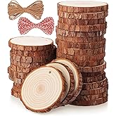 Fuyit Natural Wood Slices, 30 Pcs 3.1-3.5 Inch Unfinished Predrilled Wooden Circles Tree Slice with Hole for DIY Arts Craft Christmas Ornaments