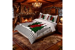 MANFEI Kids Christmas Pine Tree Duvet Cover Set King Size,Snowflake Colorful Bedding,Girls Boys Adults Room/Xmas Cabin Decor,Geometric Plaids Comforter Cover,Rustic Vintage Quilt Cover,3pcs,2 pillowcases