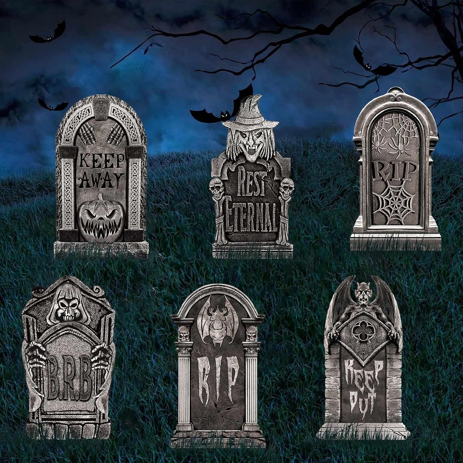Yard Signs - Halloween Tombstone Outdoor Yard Decorations - 6PCS Graveyard Headstone Yard Signs Decor with Stakes Lawn Garden Decorations Waterproof Props For Home Indoor Halloween Decorations Clearance (Black02)