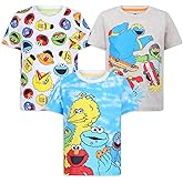 Sesame Street Boys 3 Pack Short Sleeve Crew Neck T-Shirt for Toddler and Big Kids