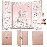 Sweet 16th Birthday Decorations for Girls, Creative 16th Guest Book Alternative, Rose Gold 16th Party Decorations, 16th Birthday Signature Book, Hello 16 Year Old Birthday Gifts Birthday Sign Card