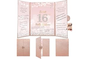 TOGVU Sweet 16th Birthday Decorations for Girls, Creative 16th Guest Book Alternative, Rose Gold 16th Party Decorations, 16th Birthday Signature Book, Hello 16 Year Old Birthday Gifts Birthday Sign Card