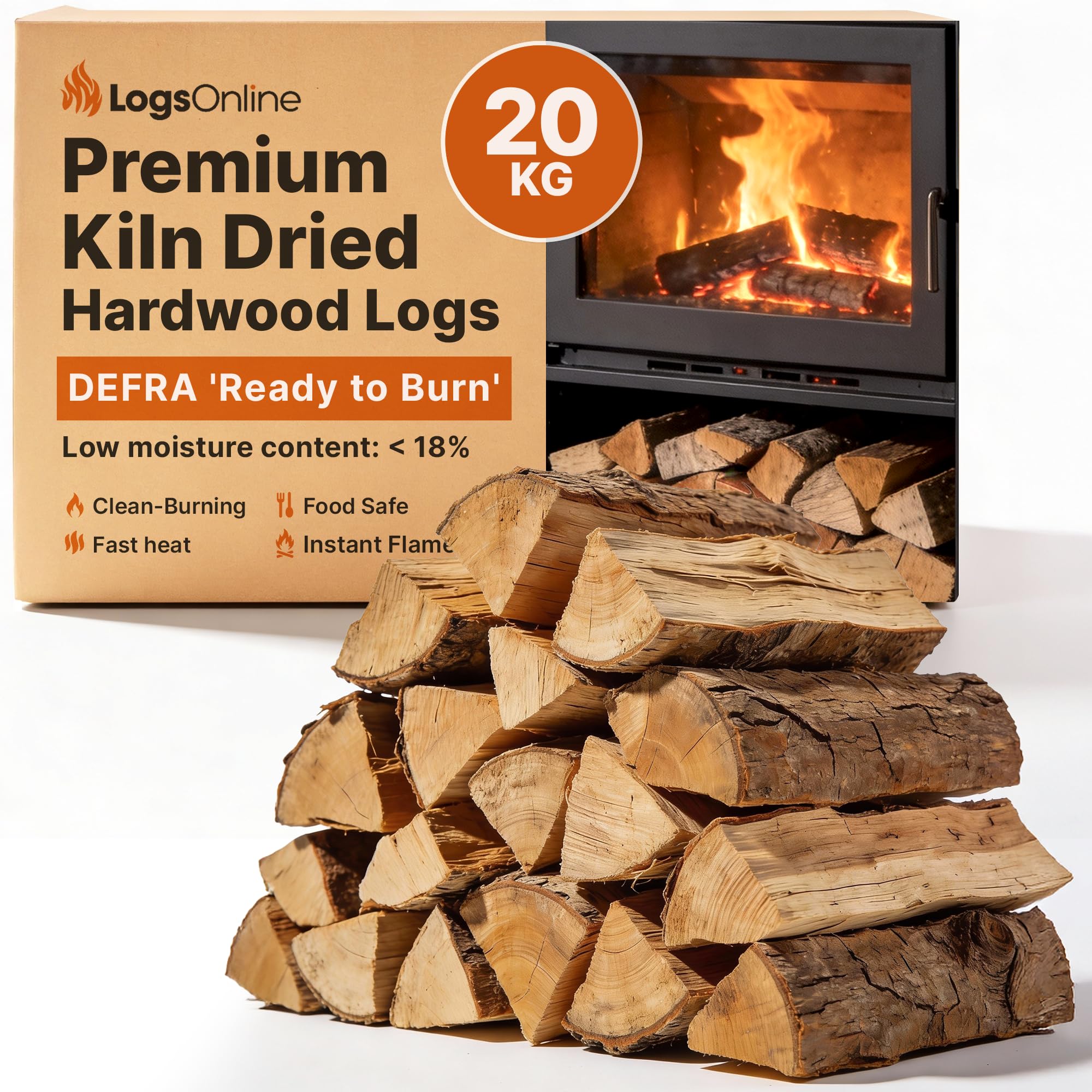Kiln Dried Logs Fire Wood – 20kg – Under 20% Moisture – Hardwood Logs For Wood Burner, Pizza Oven, Fire Pits, Chiminea, Fireplace and Firewood Logs