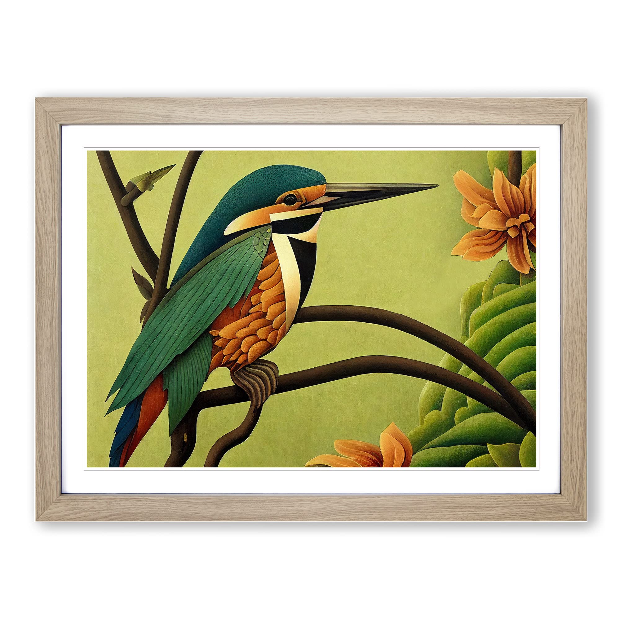 Wild Kingfisher Bird Framed Print | A4 Oak Framed Wall Art | Ready to Hang | Modern Nature Picture | Living Room Bedroom Lounge Office