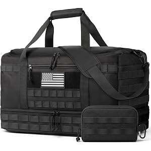 HOTOR Tactical Travel Duffel Bags for Men & Women with MOLLE Toiletry Pouch | 45L, Overnight, Weekender, Gym, Camping, Shoe C