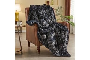 NEWCOSPLAY Super Soft Faux Fur Throw Blanket for Couch Tie-dye Black Sherpa Fuzzy Plush Warm Blanket for Sofa Bed (Tie-dye Bl