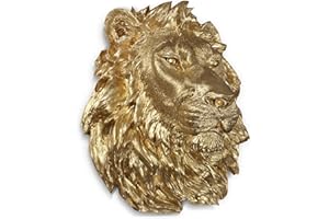 WALL CHARMERS Large Gold Faux Lion Head Wall Hanging - 17" Faux Taxidermy Animal Head Wall Decor - Handmade Farmhouse Decor