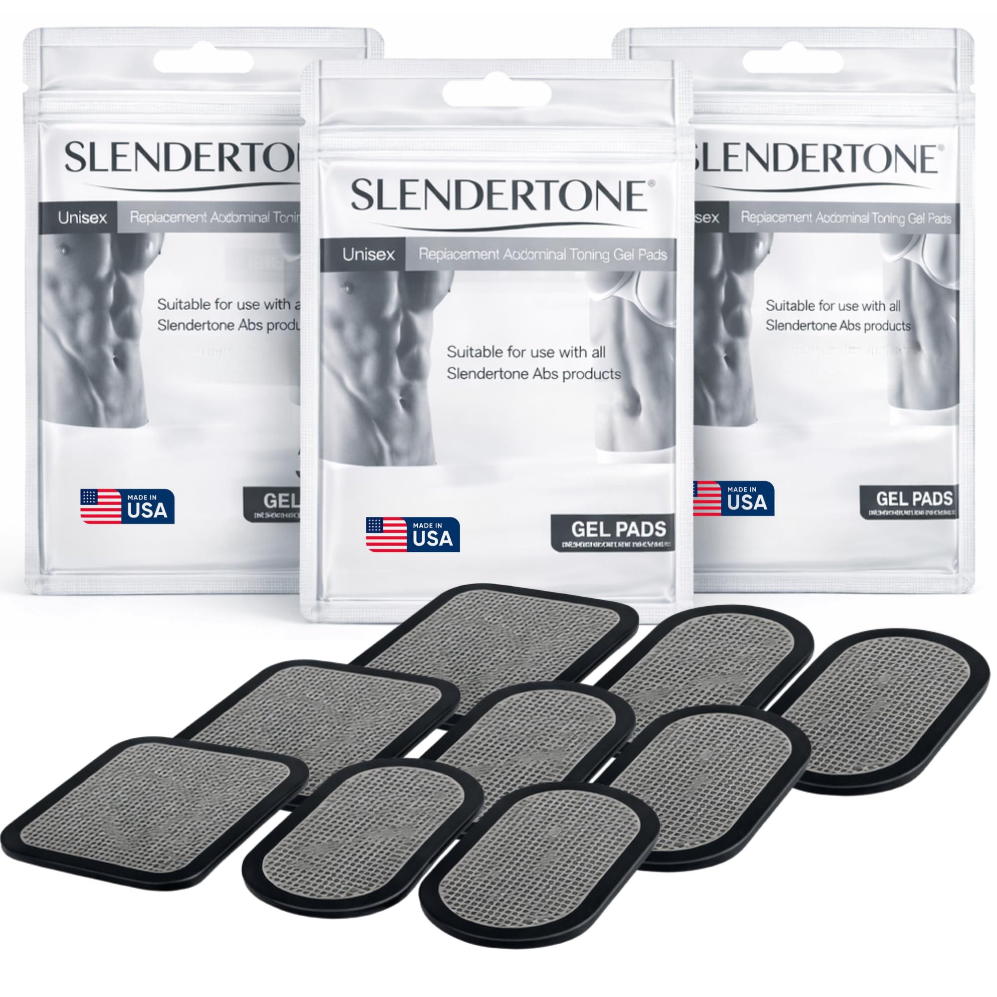 Slendertone Abs Replacement Gel Pads for Abdominal Toning Belts – EMS-Compatible Adhesive Electrodes for Core Muscle Stimulation – Triple Value Pack