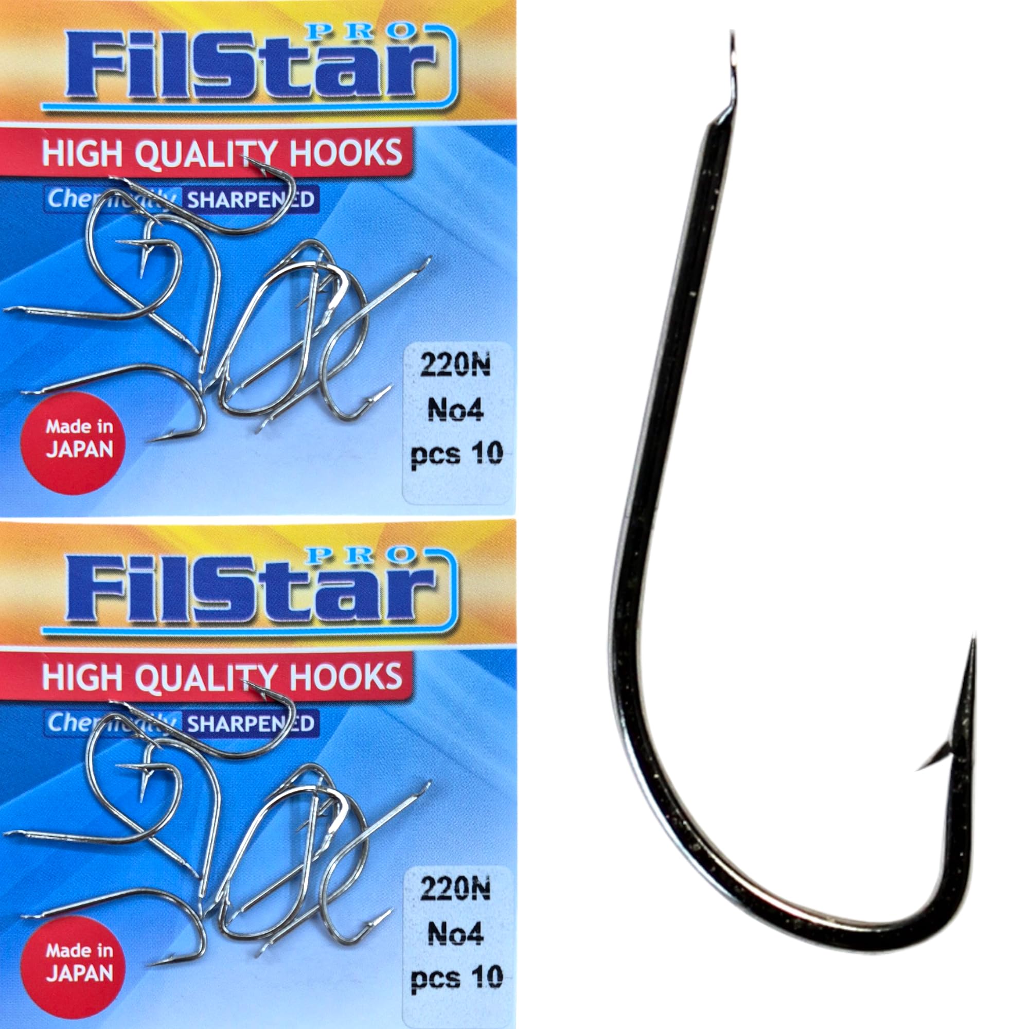 PRO FILSTAR 20 Piece Fishing Hook Set N4 - Carp Fishing Hooks - Carp Fishing Accessories - Barbed Carp Hooks - Carp Fishing Straight Hooks - Carp Rigs - Fishing Accessories - Method Feeder -