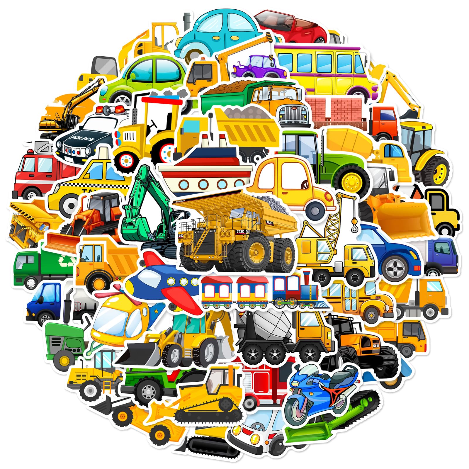 Vinyl Stickers 60 Cartoon Engineering Vehicles, Transport Vehicles, Graffiti Stickers, Water Cup Waterproof Stickers for Kids