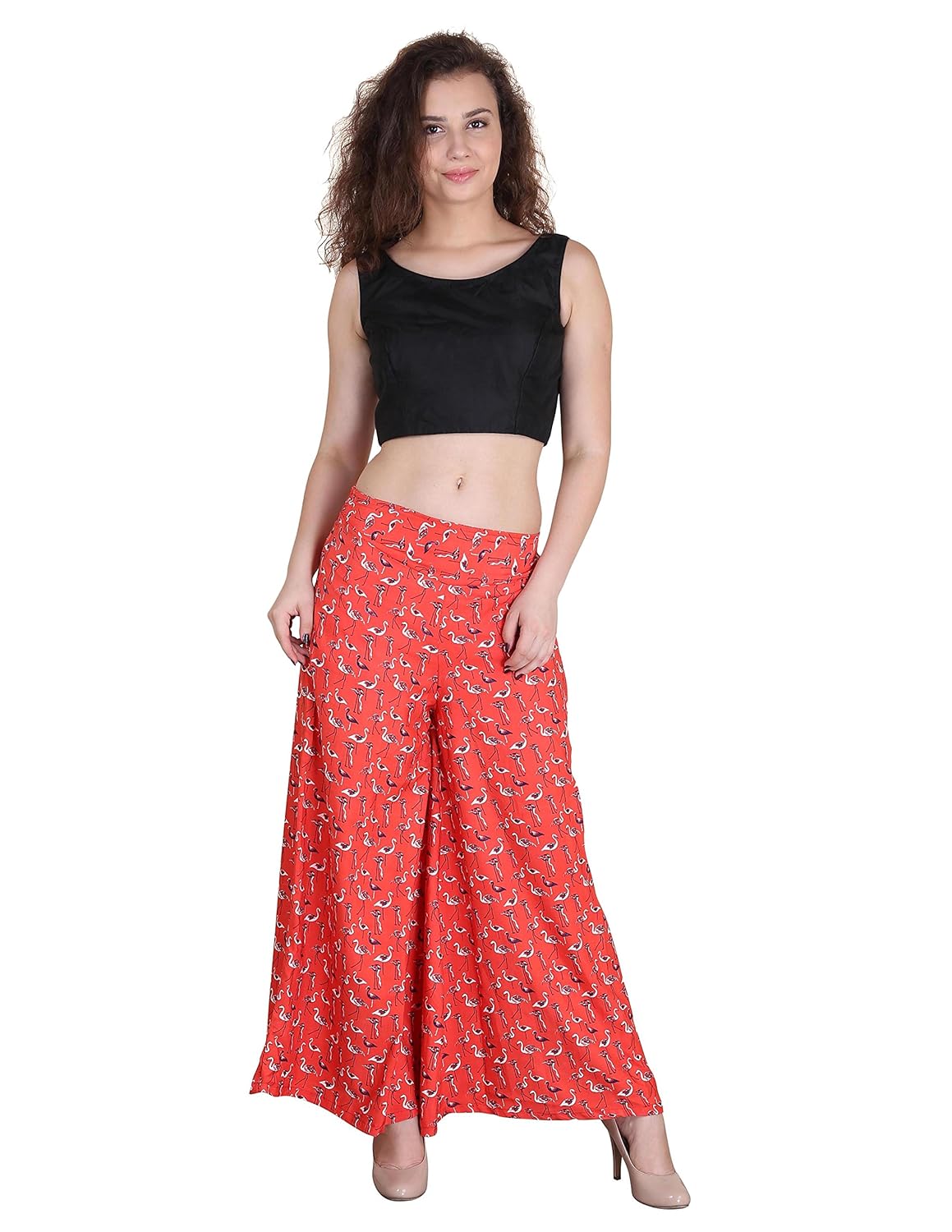 jollify regular fit women's orange bird printed plazzo