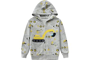 TKRIA Toddler Boys Hoodies Excavator Sweatshirt Baby Boys Jacket Zipper Hoodie Top Kids Coat Winter Long Sleeve Hooded Shirts 1-7T