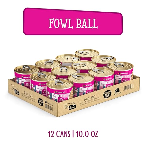 WERUVA DOGS IN THE KITCHEN, FOWL BALL WITH CHICKEN BREAST & TURKEY AU JUS DOG FOOD, 10OZ CAN (PACK OF 12)