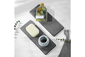 Razborci 2PCS Water Absorbing Diatomite Stone Bathroom Sink Tray, Diatomaceous Earth Kitchen Soap Holder Dish Tray, Fast Drying Coaster for Toothbrush Cup & Drink Bottle, Dark Gray Slate,9"x3.5"