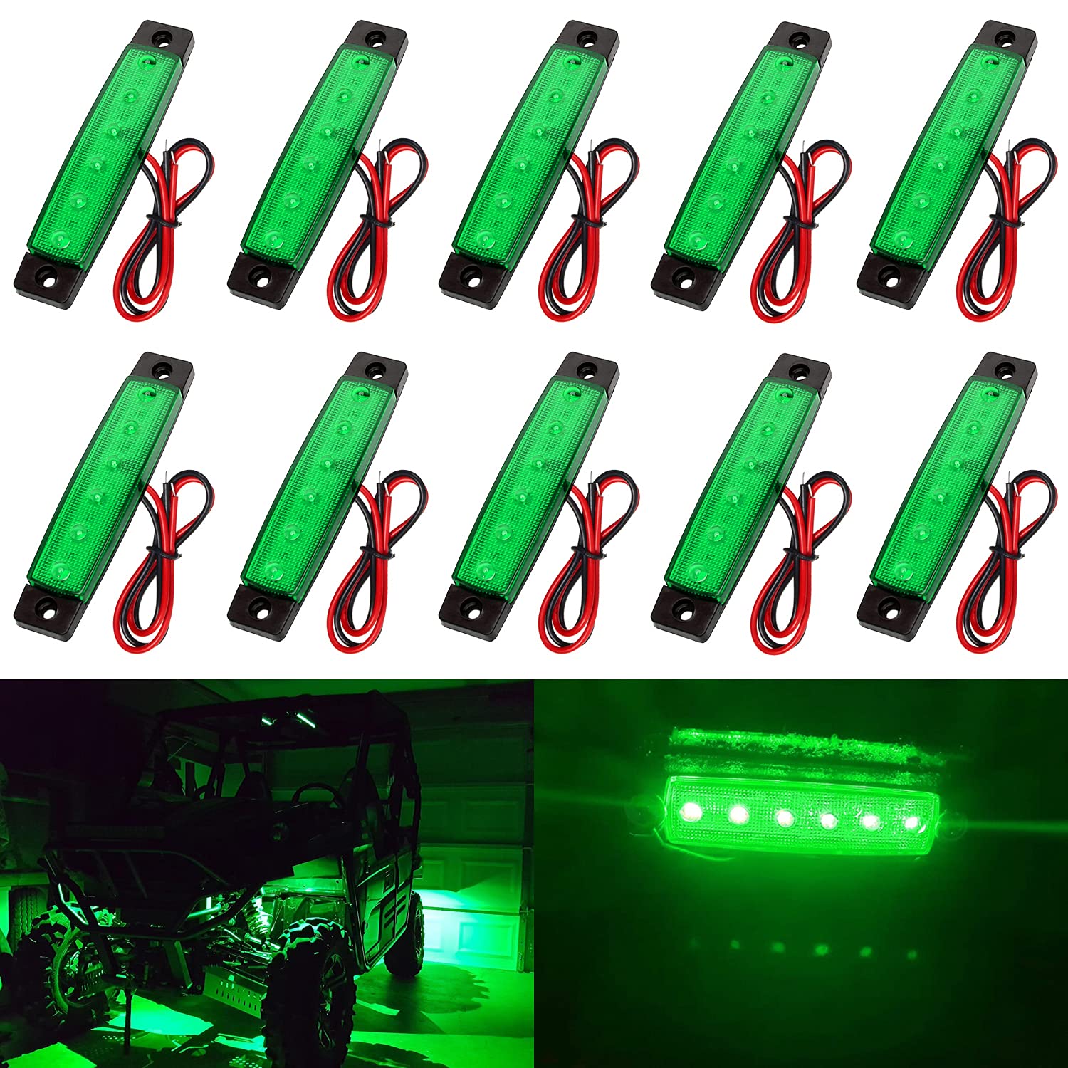 Photo 1 of 10X Led Rock Lights, Strip Light, Wheel Well Light, Waterproof Exterior Interior Light, Led Underglow Kit for Golf Cart, Jeep Wrangler, RZR, Offroad, Truck, RV, UTV, ATV, Ford, Snowmobile (Green)