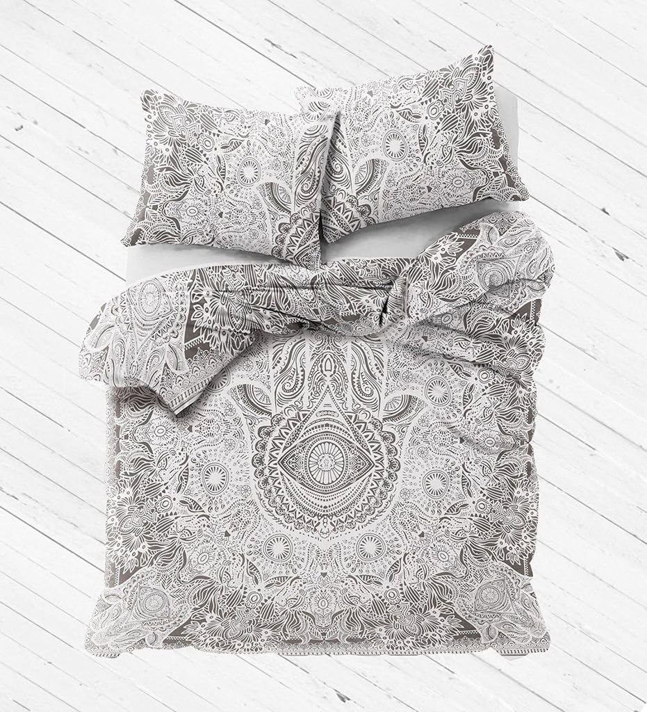 GOPALI CRAFT Hamsa Hand Duvet Cover Queen Bedding Bedspread Throw Comforter Quilt Cover Doona Cover Set 2 Pillow