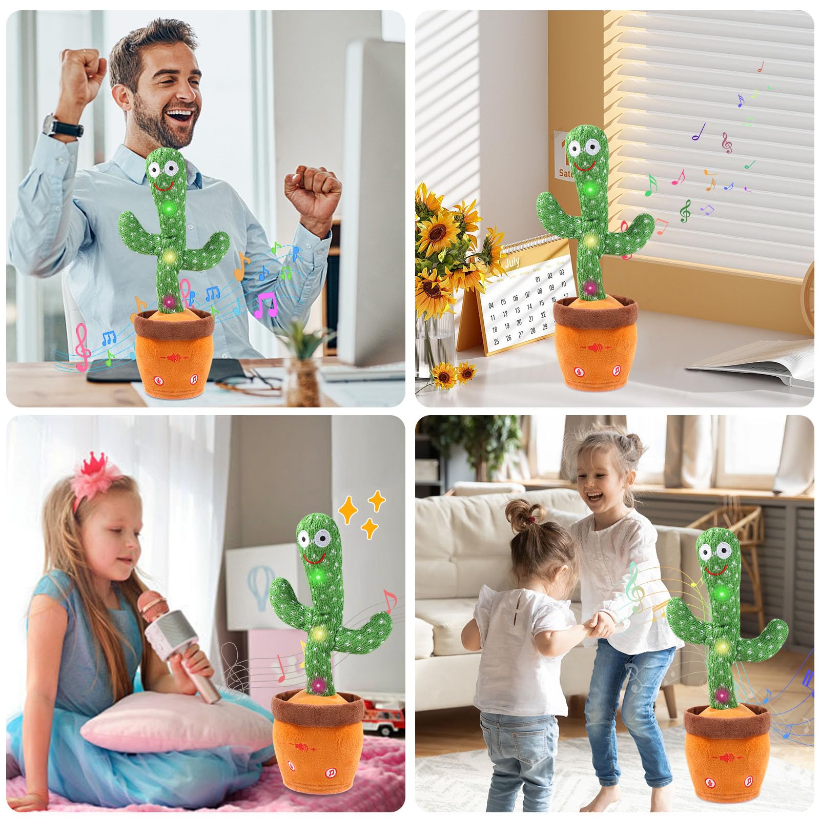 MIAODAM Dancing Talking Cactus Toy for Baby Toddler, Colorful Glowing Repeating What You Say, Singing Talking Toy 120 Pcs Songs for Baby Dancing Cactus Mimicking Toys