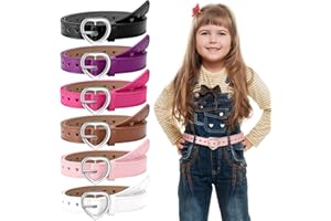 KACCTYEN 6 Pcs Girls Belt Size 6-12 Kids PU Leather Waist Belt Hollow Heart Design Metal Buckle for Girl Dress Pants Jeans