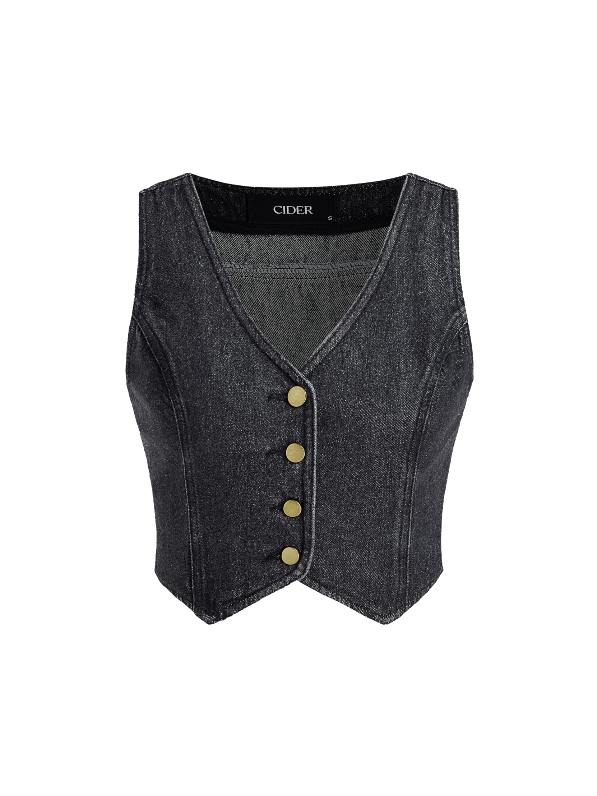 Photo 1 of CIDER Women's Denim Vest V Neck Sleeveless Crop Vest Button Down Casual Tops Trendy Black