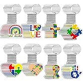 Bucherry 120 Pcs Acrylic Autism Awareness Keychain Colorful Autism Jewelry Keychain Autism Puzzle Piece Keychain Puzzle Printed Key Chain Ring for Autistic Women Men Kids
